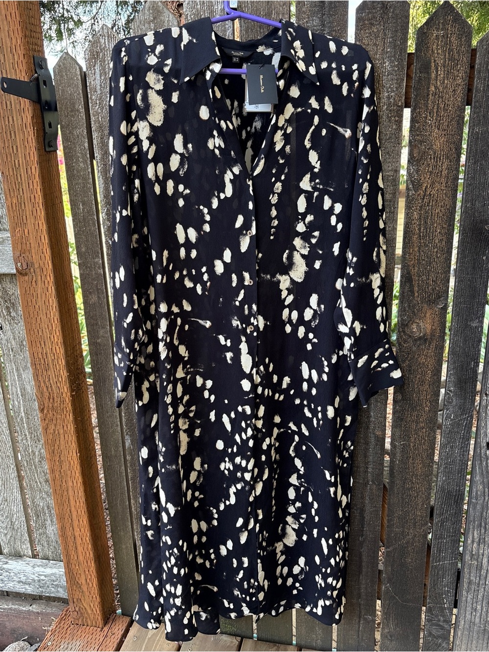 Massimo Dutti Flowy Printed Shirt Dress/Tunic NWOT in Black & Cream Sz 6